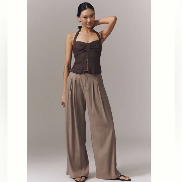 NWT Anthropologie Maeve The Avery Pleated Wide Leg Linen Trousers Pants - Picture 1 of 9